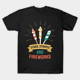 4th July Independence Day, Stars, Stripes, and Fireworks T-Shirt